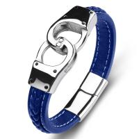 PU Leather Cord Bracelets, Stainless Steel, with PU Leather, fashion jewelry, blue 