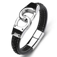 PU Leather Cord Bracelets, Stainless Steel, with PU Leather, fashion jewelry, black 