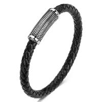 PU Leather Cord Bracelets, Stainless Steel, with PU Leather, fashion jewelry, black 