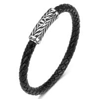 PU Leather Cord Bracelets, Stainless Steel, with PU Leather, fashion jewelry, black 