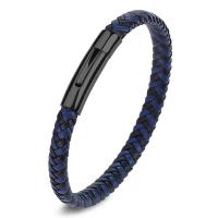 bracelet de cordon en PU , acier inoxydable, avec cuir PU, bijoux de mode, bleu, Vendu par PC