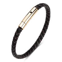 PU Leather Cord Bracelets, Stainless Steel, with PU Leather, fashion jewelry, black 