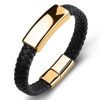 PU Leather Cord Bracelets, Stainless Steel, with PU Leather, fashion jewelry, black 