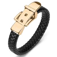 PU Leather Cord Bracelets, Stainless Steel, with PU Leather, fashion jewelry, black 