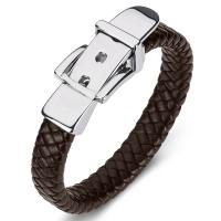 PU Leather Cord Bracelets, Stainless Steel, with PU Leather, fashion jewelry, brown 