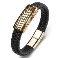 PU Leather Cord Bracelets, Stainless Steel, with PU Leather, fashion jewelry, black 