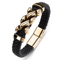 PU Leather Cord Bracelets, Stainless Steel, with PU Leather, fashion jewelry, black 