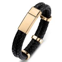 PU Leather Cord Bracelets, Stainless Steel, with PU Leather, fashion jewelry, black 