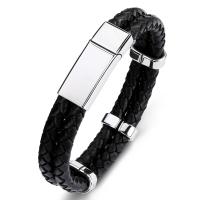 PU Leather Cord Bracelets, Stainless Steel, with PU Leather, fashion jewelry, black 