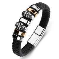 PU Leather Cord Bracelets, Stainless Steel, with PU Leather, fashion jewelry, black 