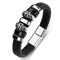 PU Leather Cord Bracelets, Stainless Steel, with PU Leather, fashion jewelry, black 