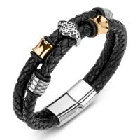 PU Leather Cord Bracelets, Stainless Steel, with PU Leather, fashion jewelry, black 