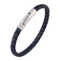 PU Leather Cord Bracelets, Stainless Steel, with Microfiber PU, Unisex, blue 