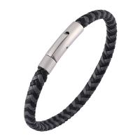 bracelet de cordon en PU , acier inoxydable, avec Microfibre PU, unisexe, noire, Vendu par PC