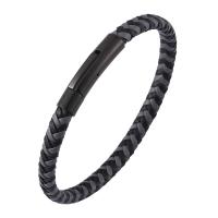 PU Leather Cord Bracelets, Stainless Steel, with Microfiber PU, Unisex, black 