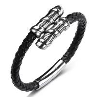 PU Leather Cord Bracelets, Titanium Steel, with PU Leather, for man, black 