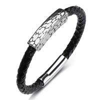 PU Leather Cord Bracelets, Titanium Steel, with PU Leather, for man, black 