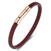 PU Leather Cord Bracelets, Titanium Steel, with PU Leather, Unisex, brown 