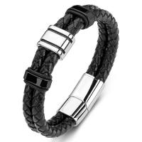 PU Leather Cord Bracelets, Titanium Steel, with PU Leather, Unisex, black 