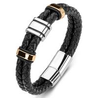 PU Leather Cord Bracelets, Titanium Steel, with PU Leather, Unisex, black 