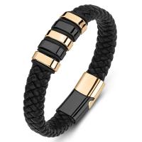 PU Leather Cord Bracelets, Titanium Steel, with PU Leather, Unisex, black 