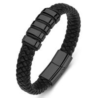 PU Leather Cord Bracelets, Titanium Steel, with PU Leather, Unisex, black 