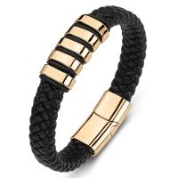 PU Leather Cord Bracelets, Titanium Steel, with PU Leather, Unisex, black 