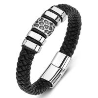 PU Leather Cord Bracelets, Titanium Steel, with PU Leather, Unisex, black 