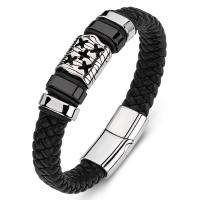 PU Leather Cord Bracelets, Titanium Steel, with PU Leather, Unisex, black 