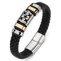 PU Leather Cord Bracelets, Titanium Steel, with PU Leather, Unisex, black 