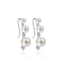 Silver Earring Zircon pavent Sterling, Argent sterling 925, avec Shell Pearl, Plaqué de platine, pavé de micro zircon & pour femme Vendu par paire