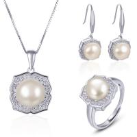 Zircon cubique Micro Pave Sterling Sliver parures de bijoux, Argent sterling 925, pendentif & bague, anneau & boucle d'oreille, avec perle d'eau douce cultivée, Plaqué de platine, styles différents pour le choix & pavé de micro zircon & pour femme  9mm .5, Vendu par fixé