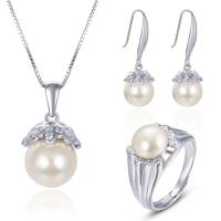 Zircon cubique Micro Pave Sterling Sliver parures de bijoux, Argent sterling 925, pendentif & bague, anneau & boucle d'oreille, avec Shell Pearl & perle d'eau douce cultivée, Plaqué de platine, réglable & styles différents pour le choix & pavé de micro zircon & pour femme  11mm , 9mm .5, Vendu par fixé