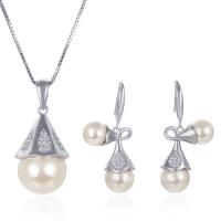 Zircon cubique Micro Pave Sterling Sliver parures de bijoux, Argent sterling 925, pendentif & boucle d'oreille, avec Shell Pearl, Plaqué de platine, styles différents pour le choix & pavé de micro zircon & pour femme  9mm, Vendu par fixé