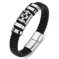 PU Leather Cord Bracelets, Titanium Steel, with PU Leather, for man, black 