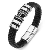 bracelet de cordon en PU , Acier titane, avec cuir PU, pour homme, noire, Vendu par PC