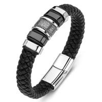 PU Leather Cord Bracelets, Titanium Steel, with PU Leather, Unisex, black 