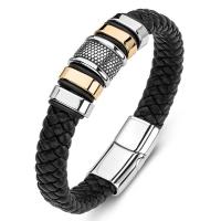 bracelet de cordon en PU , Acier titane, avec cuir PU, pour homme, noire, Vendu par PC