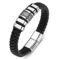 bracelet de cordon en PU , Acier titane, avec cuir PU, pour homme, noire, Vendu par PC