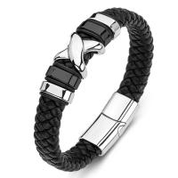 bracelet de cordon en PU , Acier titane, avec cuir PU, unisexe, noire, Vendu par PC