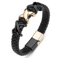 bracelet de cordon en PU , Acier titane, avec cuir PU, unisexe, noire, Vendu par PC