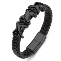 bracelet de cordon en PU , Acier titane, avec cuir PU, unisexe, noire, Vendu par PC