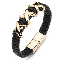 bracelet de cordon en PU , Acier titane, avec cuir PU, unisexe, noire, Vendu par PC