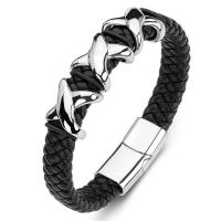 bracelet de cordon en PU , Acier titane, avec cuir PU, unisexe, noire, Vendu par PC