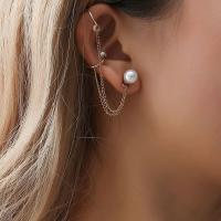 Boucle d'oreille en alliage de zinc en plastique perle, avec perle de plastique, Placage, bijoux de mode & pour femme, protéger l'environnement, sans nickel, plomb et cadmium, 85mm, Vendu par PC