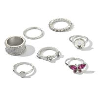 Zink-Legierung Ring Set, Zinklegierung, Fingerring, plattiert, 7 Stück & Modeschmuck & für Frau & mit Strass, frei von Nickel, Blei & Kadmium, verkauft von setzen