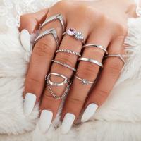 Zink-Legierung Ring Set, Zinklegierung, Fingerring, plattiert, neun Stück & Modeschmuck & für Frau & mit Strass, frei von Nickel, Blei & Kadmium, verkauft von setzen