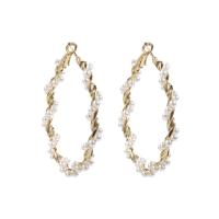 Brass Hoop Earring, with Plastic Pearl, plated, fashion jewelry & for woman, 53mm 