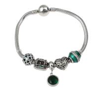 Bracelet en acier inoxydable, émail & avec strass, vert Vendu par brin