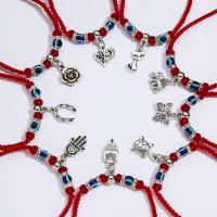 Zinc Alloy Rhinestone Bracelets, Nylon Cord, with Glass Beads & Zinc Alloy, Animal, Unisex & adjustable & with rhinestone, red Approx 11.8 Inch 